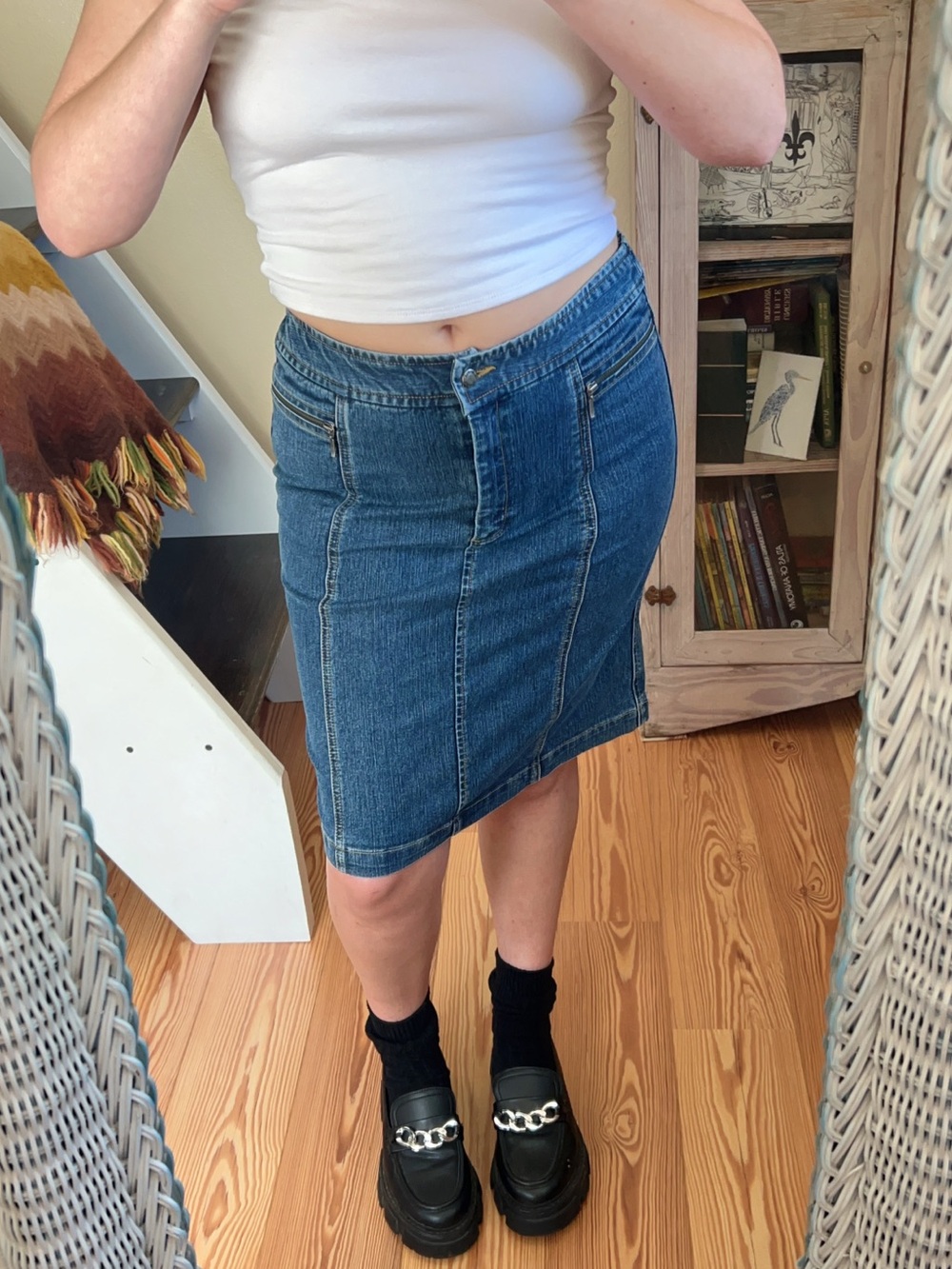Vintage Y2K Fitted Low rise Denim Pencil Skirt Faded Minimalist Indie Preppy